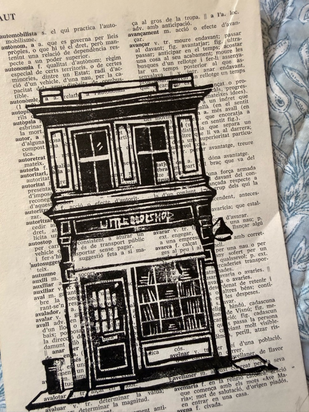 Bookstore Lithographic Print on a Spanish Book Page